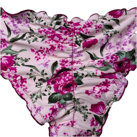 Mossimo Bikini Bottom Pink Cheeky Ruched Back Floral Burgundy Swimwear Size XL - Picture 4 of 6